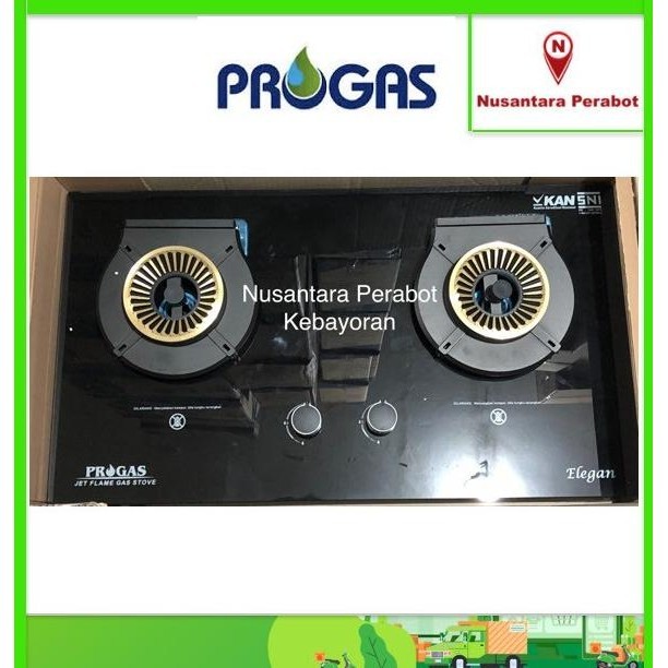 Progas Elegan Kompor Tanam Kaca 2 Tungku (Tungku Kaca Bisa Diangkat)