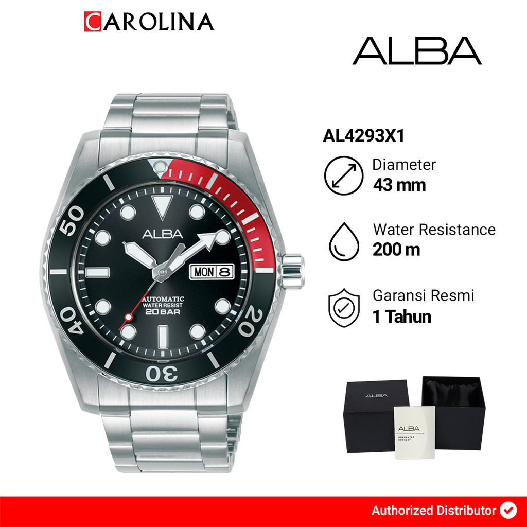 Jam Tangan Pria Alba Mechanical AL4293X1 Automatic Black Dial Stainless Steel Strap