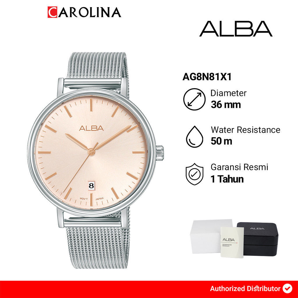 Jam Tangan Wanita ALBA Chronograph AG8N81X1 Light Pink Dial Stainless Steel Strap