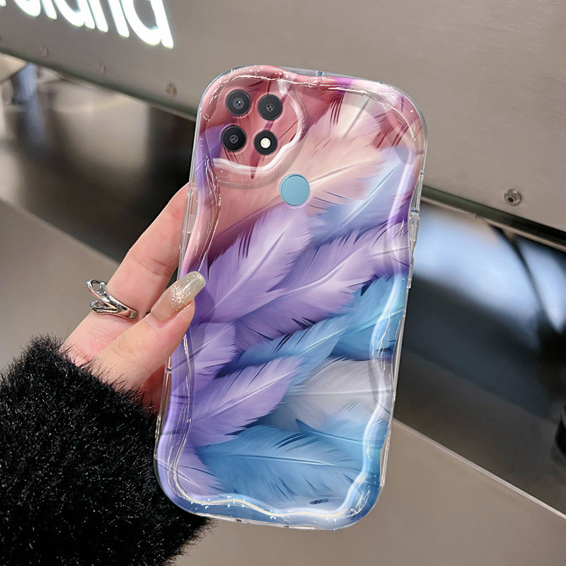 Casing Hp OPPO A15 A15s A35 Case hp ponsel pola bulu berwarna Casing lunak gel silika Softcase pence