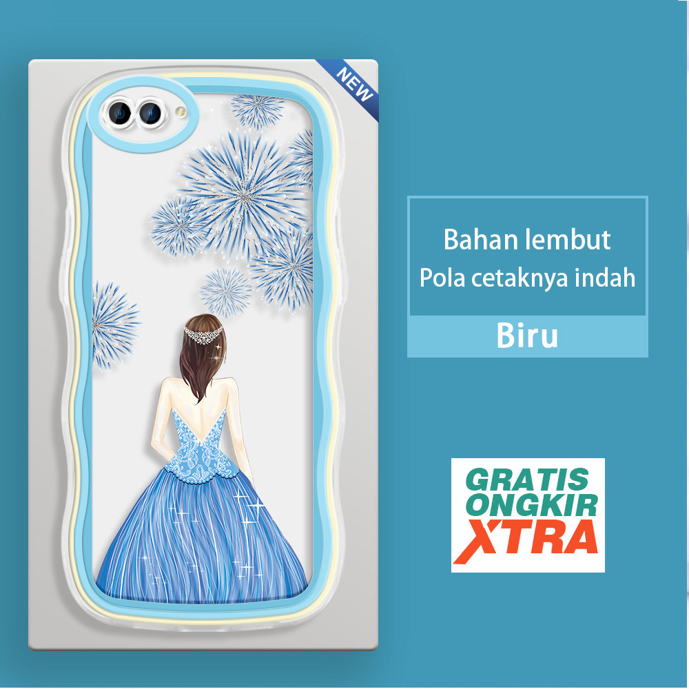 jinsouwe OPPO NEO 9 A3S A5 A7 A5S A9 2020 A12 A12S A12E  Casing Ponsel  Pola Gaun biru gadis  warna-
