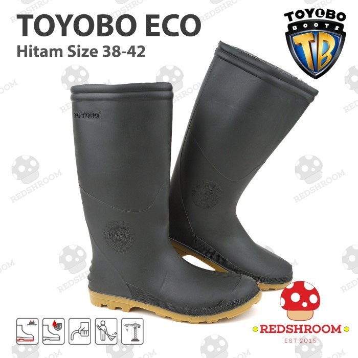 Sepatu Boot Tinggi TOYOBO ECO Hitam Proyek Karet Lokal Ringan Lentur