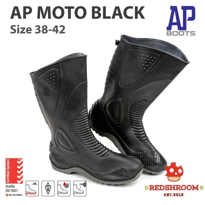 SEPATU BOOT TINGGI AP BOOTS AP MOTO HITAM SEPATU BOOT KARET
