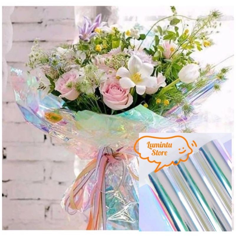 

1 Rol Plastik Buket Hologram Transparan Cellophane Waterproof Hologram Plastik OPP Lapis Pelangi