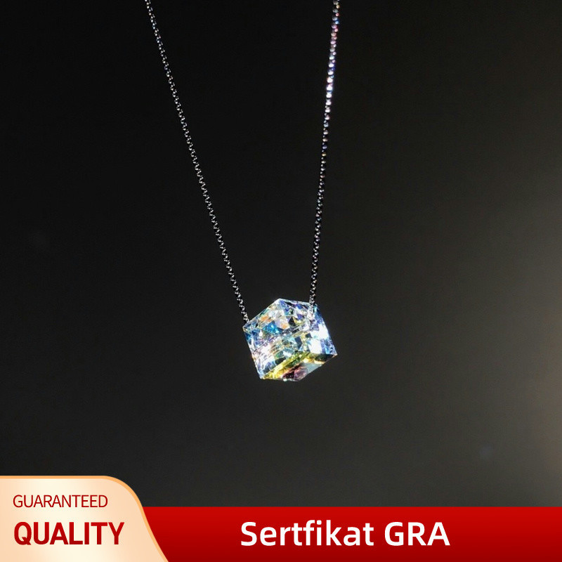 Kalung Cubic Sterling Silver 925 Austrian Aurora Crystal Cube kalung berlian titanium kalung berlian