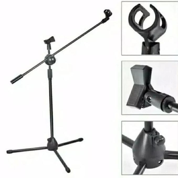 Stand Microphone + Mic Holder / Stand Mic Lantai Tripod Condenser
