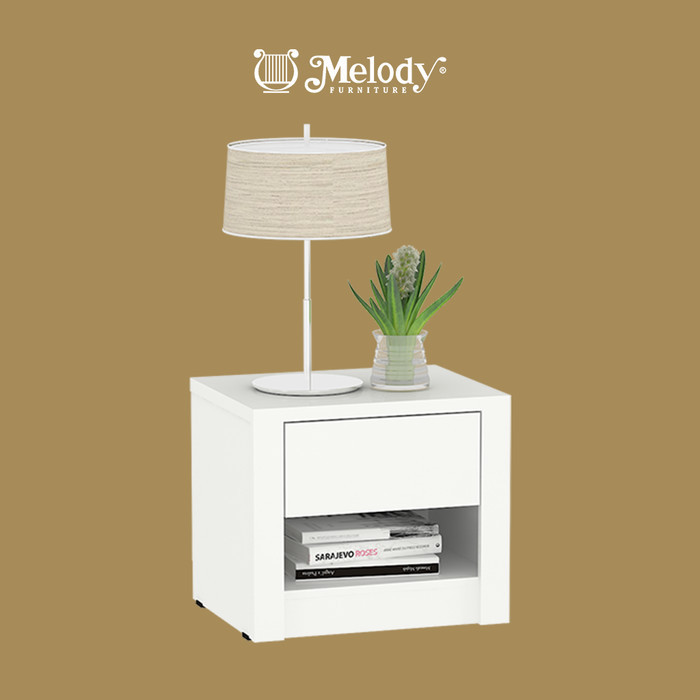 Melody-Furniture Meja Samping Meja Lampu Nakas Oasis Nk - White Glossy