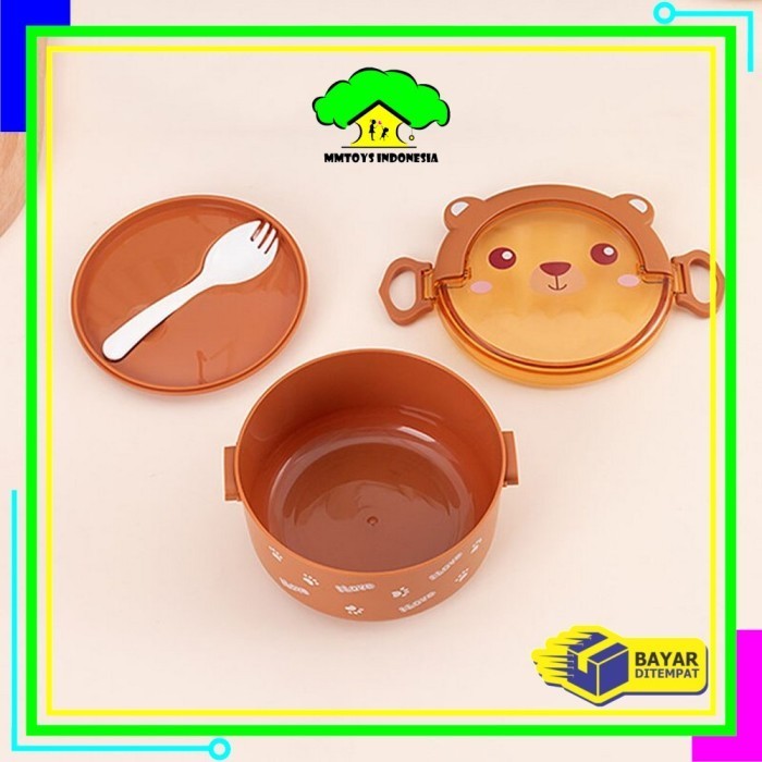 Mi-C690 Tempat Makan Lunch Set Bulat 2 Tingkat Motif Panda Beruang