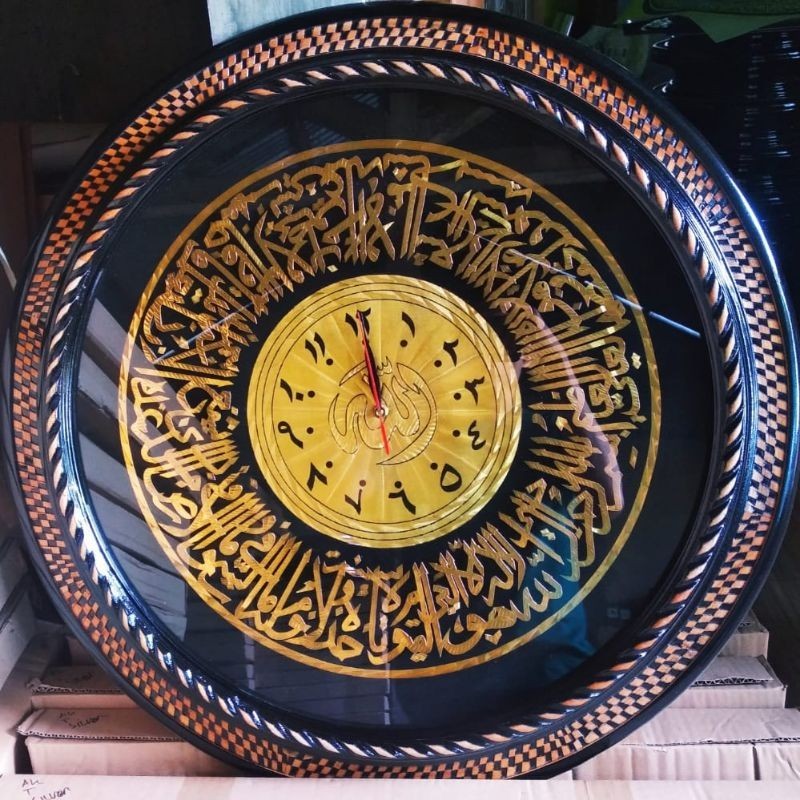 jam dinding kaligrafi d.55cm bingkai kayu