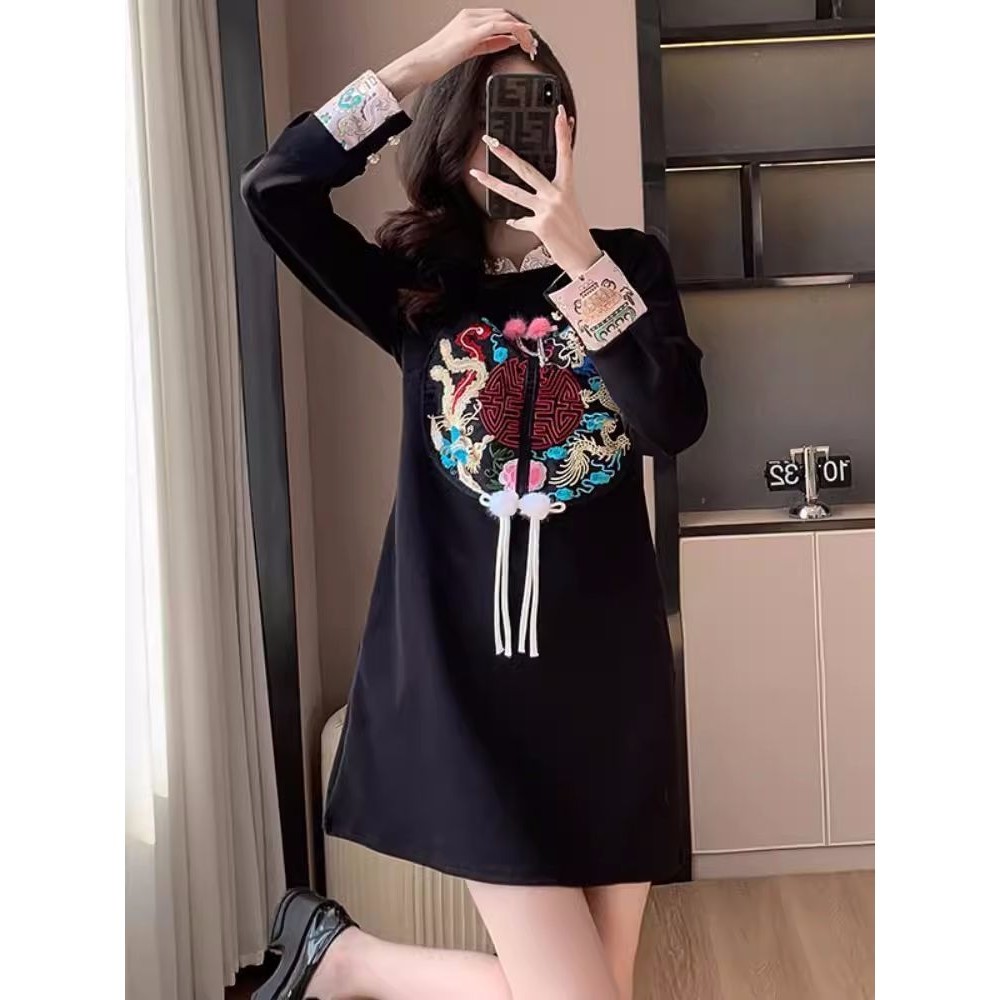 Baju Gaya Nasional Wanita, Baju Gaya Nasional Bordir Cina Lengan Panjang