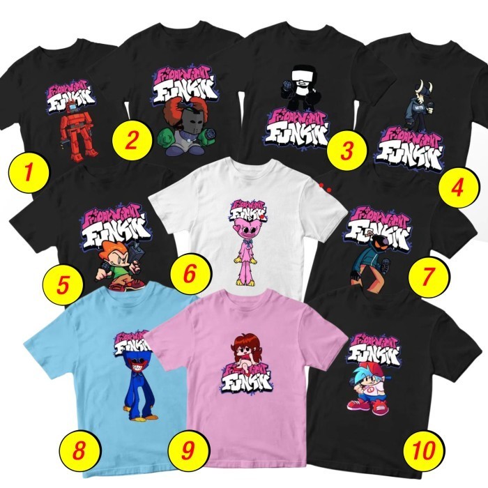 Baju Kaos Anak Laki Laki Perempuan Umur 1-10 Tahun Gambar Friday Night Funkin DISTRO JAKARTA Karakte