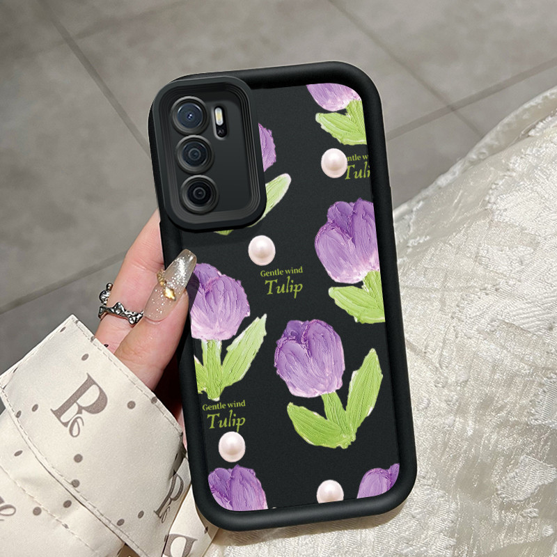 Casing Hp OPPO A16 OPPO A16s OPPO A54s Case Casing ponsel pola Ungu, merah muda, tulip dua warna den