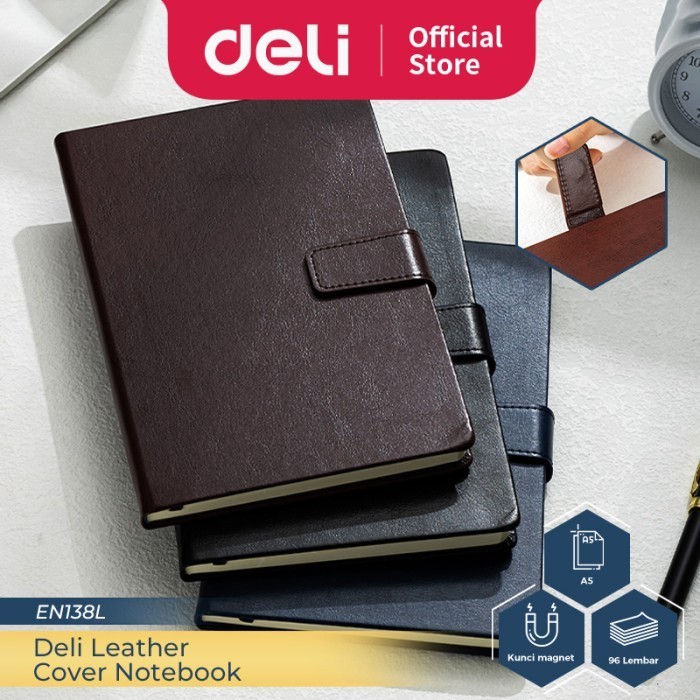 

Deli Leather Cover Notebook A5 96 Lembar Pengunci Magnet EN138L