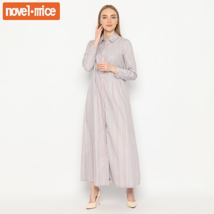 Novel Mice - Gamis Katun Salur Blue Pink Promo
