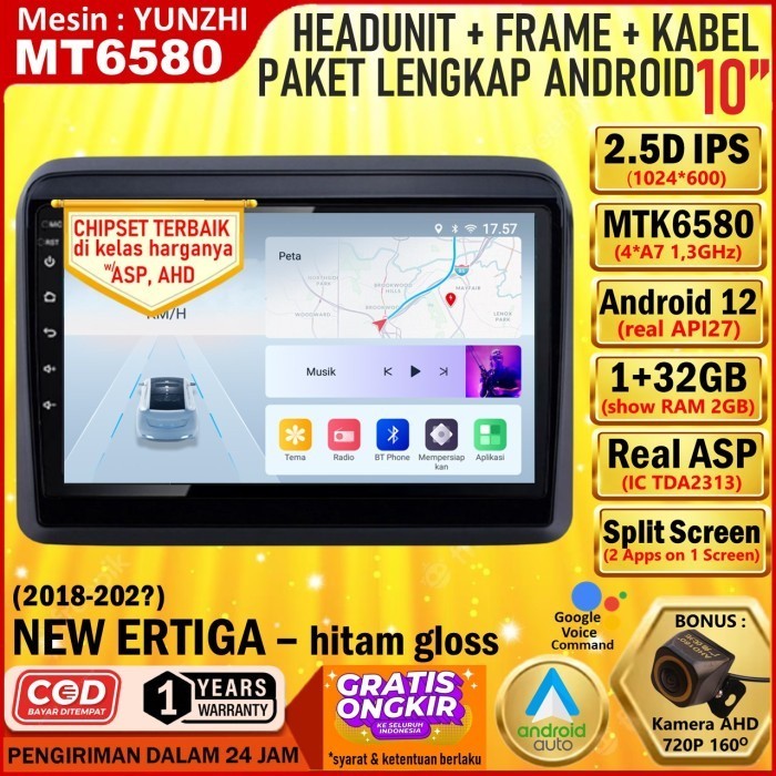 Headunit Android MT6580 1/32GB+Soket+Frame 10 inch All New Ertiga
