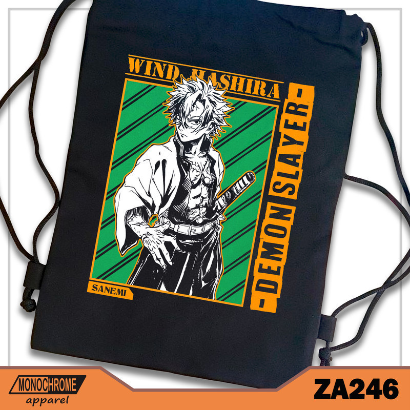 ZA246 Tas Serut String bag Kanvas Premium Anime Jepang Demon Slayer Kimetsu No Yaiba Sanemi