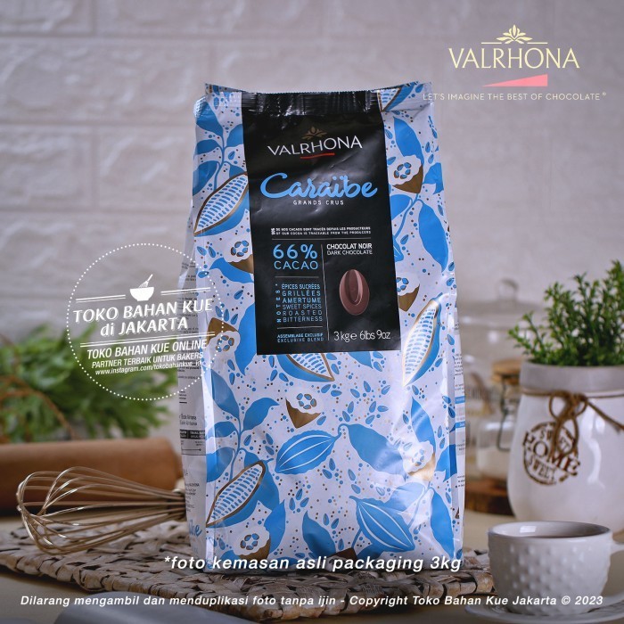 

Cabina Valrhona Caraibe 66% Dark Chocolate Couverture 1Kg Repack Cokelat