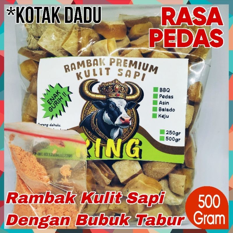 

500g KING Kerupuk Rambak Kulit Sapi Dengan Varian Rasa Bubuk Rempah Pilihan (kotak dadu)