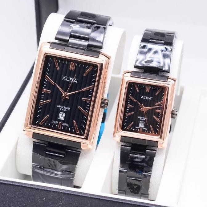 Terpercaya Cod (Jes) Jam Tangan Couple 8376 Alba Kotak Rantai Tanggal Falolaz