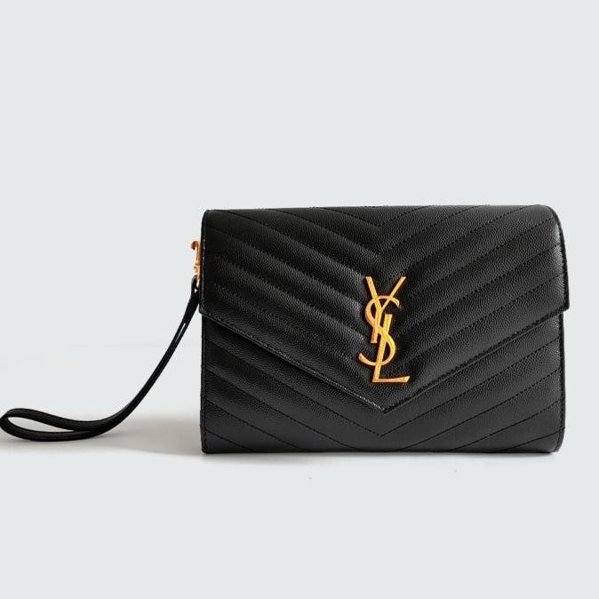 Promo Saint Laurent Ysl Monogram Clutch Black Ghw