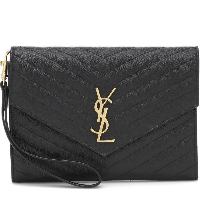 Promo Ysl Saint Laurent Monogram Leather Clutch Black Ghw (21 X 15 X 3)