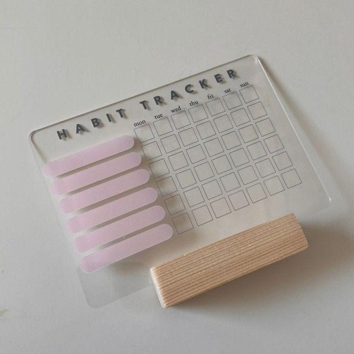 

PROMO Habit Tracker Acrylic Planner Jadwal Agenda Free Wood Standing +Spidol