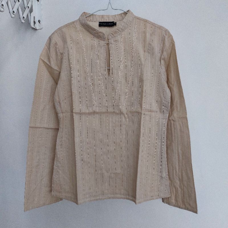 PRELOVED❤️ THE EXECUTIVE Shanghai Stripe Blouse - Sand | Kemeja Blouse Formal Kantor Casual