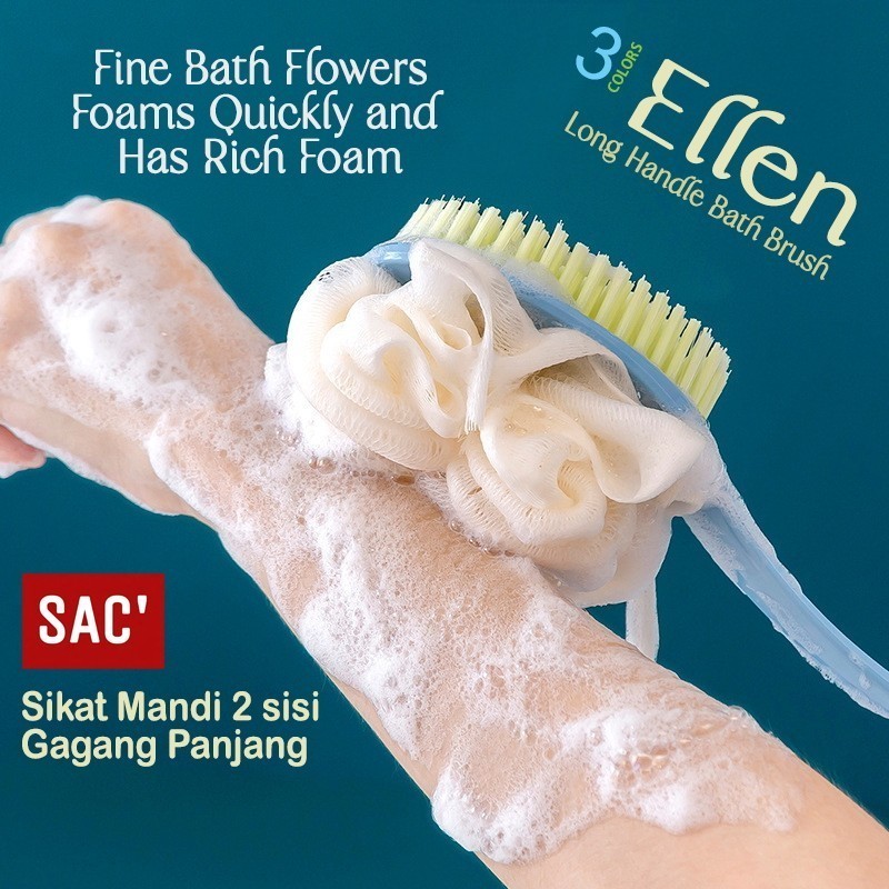 FREE SHIPPING / READY BALI ELLEN BATH BRUSH SIKAT MANDI GAGANG PANJANG DUA SISI BULU HALUS LEMBUT SH