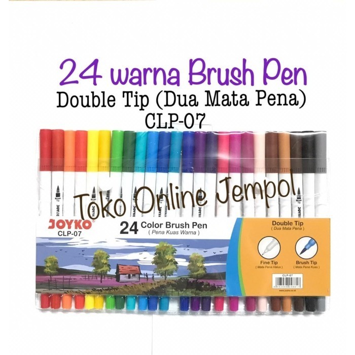 

24 Spidol Brush Pen Dual Tip Joyko Clp-07 Pena Kuas Warna Atk1034Jy