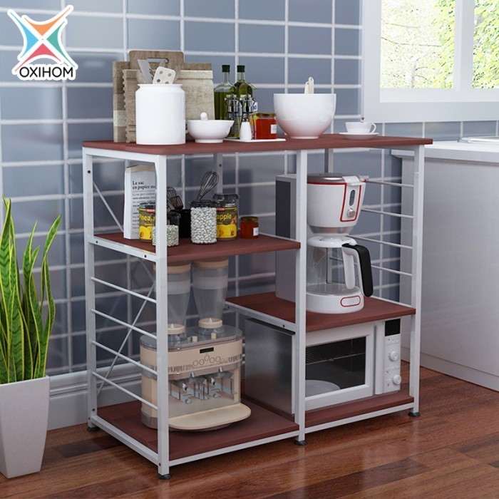 OXIHOM RAK DAPUR SUSUN KAYU BESI RAK MICROWAVE RAK SERBAGUNA