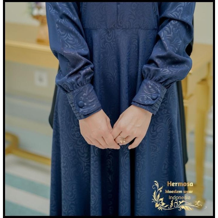 (MURAH) Gamis hermosa motif flower warna navy/gamis biru dongker Silahkan diorder