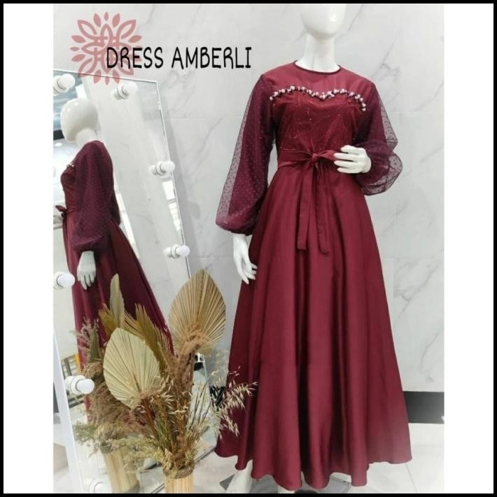 (PROMO) Dress Muslim Gamis Amberli Bahan moscrepe kombinasi brukat tile Silahkan diorder