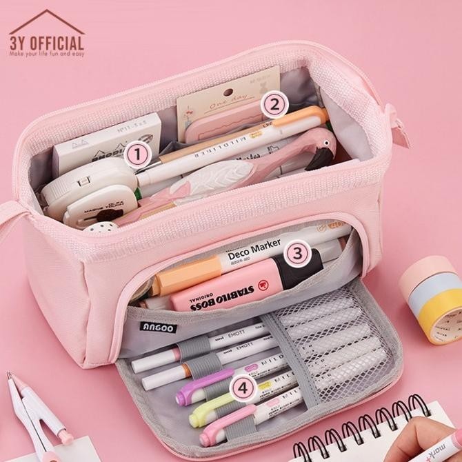 

3Y Angoo double layer macaron kotak pensil kapasitas besar pencil case
