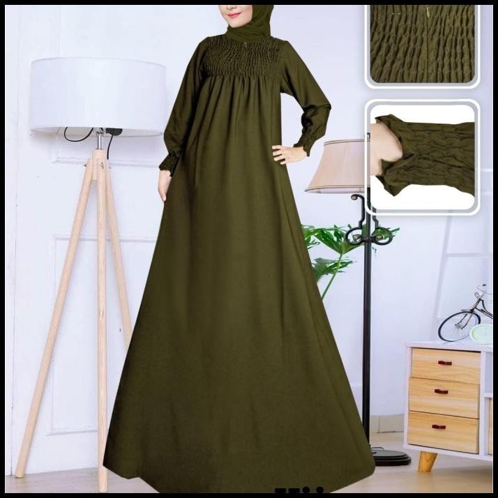 (PROMO) gamis wanita model smoc warna hijau army Silahkan diorder