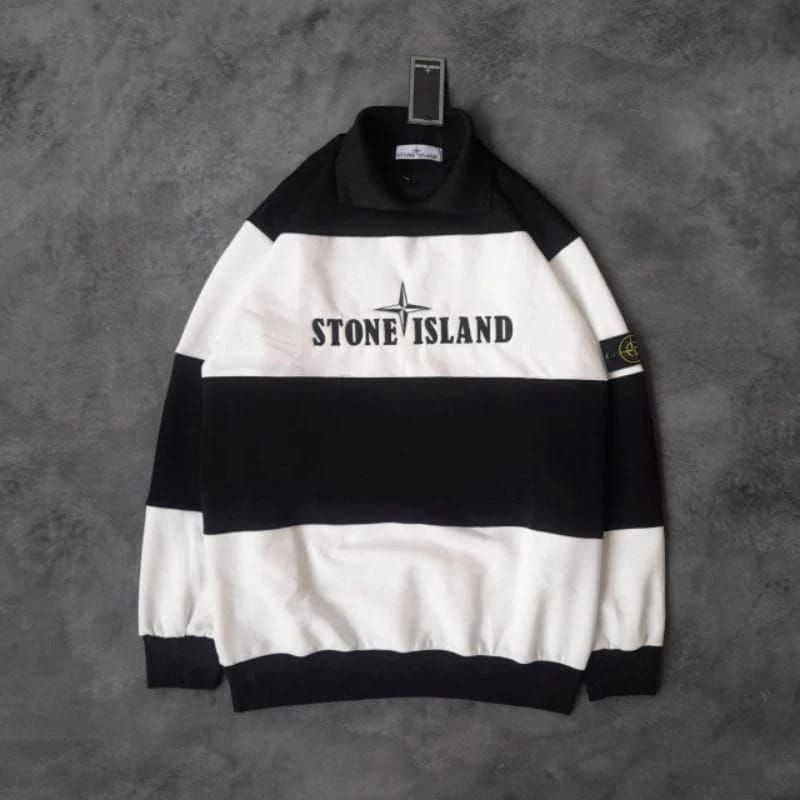 CREWNECK STONE ISLAND BLACK WHITE FULL TAG LABEL
