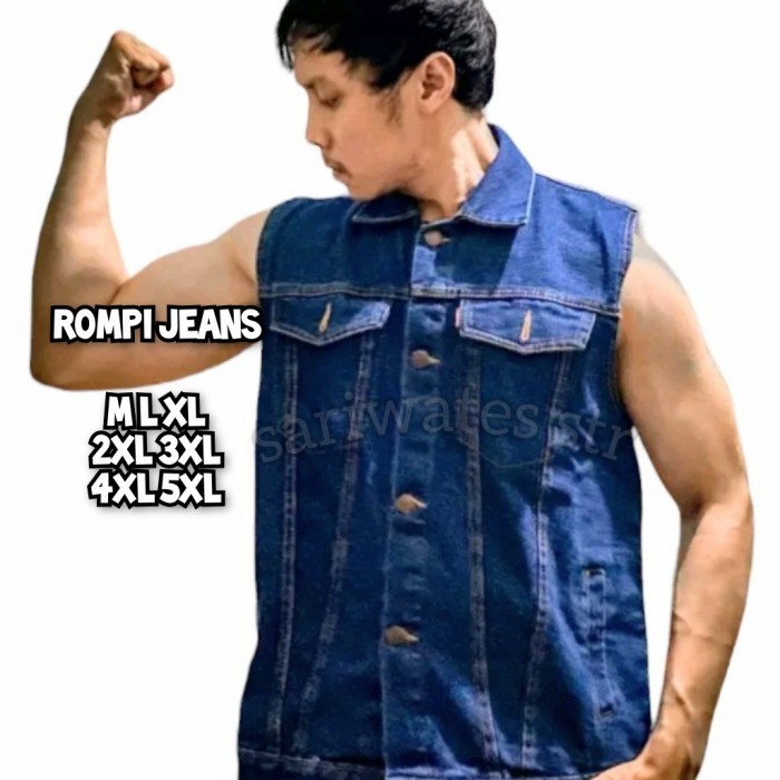 Calaca - Jaket Rompi Jeans Jumbo Pria Denim Vest Big Size Xxxl Xxxxl Xxxxxl