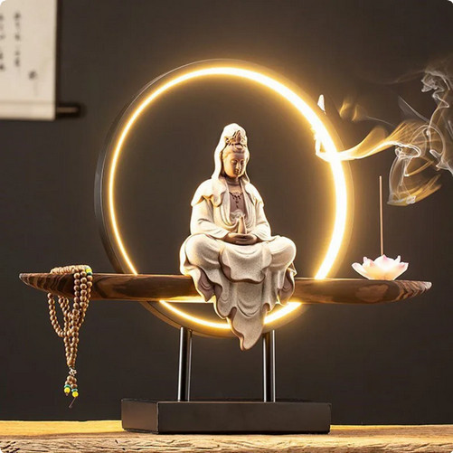 Patung Buddha/Ornamen Lampu Dupa/Patung Buddha Bahan Keramik