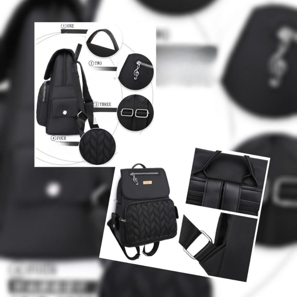 N69 HANAMI TAS RANSEL WANITA BACKPACK ANTI AIR HITAM MAHELA TA490B5 BRANDED GENDONG PUNGGUNG BESAR