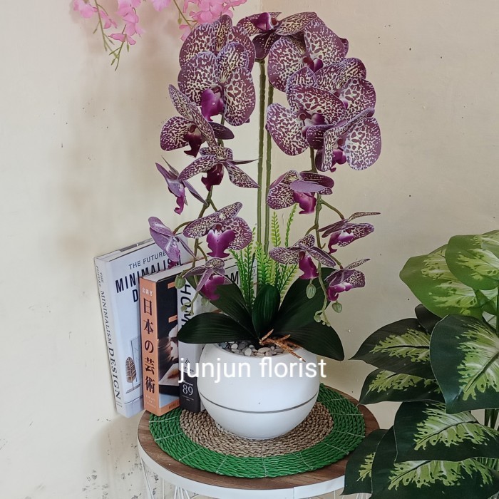 Bunga Anggrek Latex Jumbo Artificial Pot Bola//Bunga Anggrek Bulan