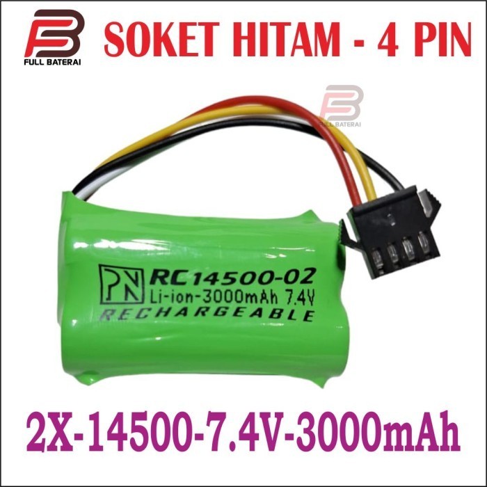 BATERAI RC, MAINAN, SPEAKER, 2X 14500 7.4V 3000MAH SOKET HITAM -4 PIN