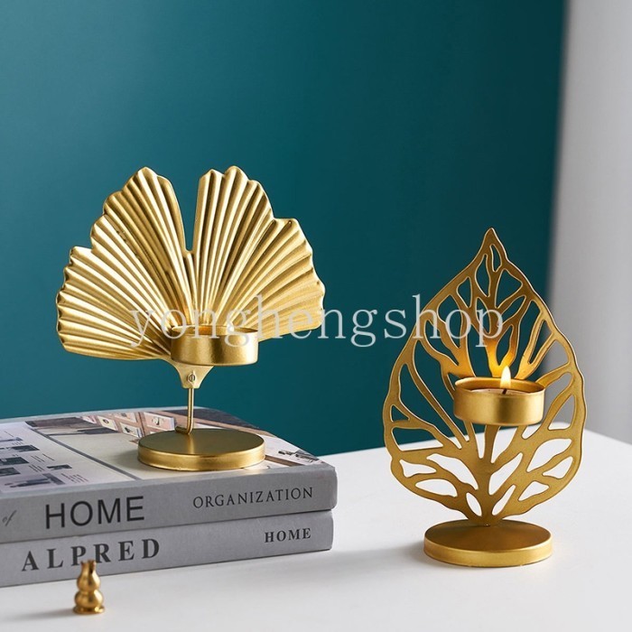 Holder Lilin Bentuk Daun Hollow Bahan Besi Gaya Nordic Untuk Dekorasi
