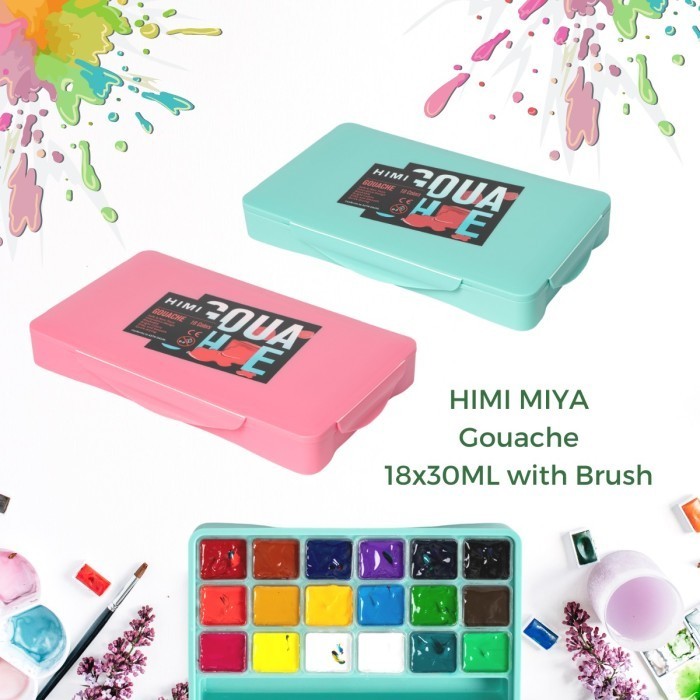 

New Miya Himi Gouache Paint Cat Set 18Colors X 30Ml + Free Set 3 Brush -Anza Wahda