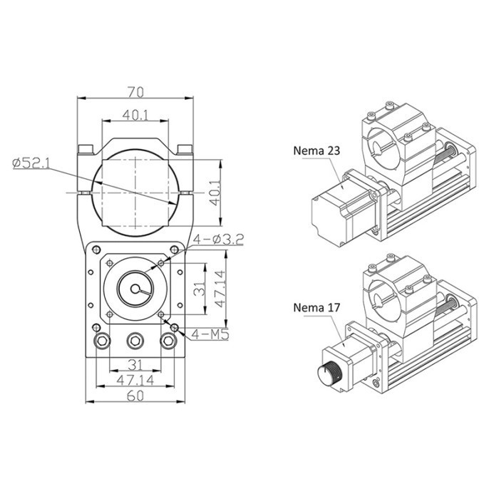 Cnc Aluminum Z Axis Motor Mount Diameter 52Mm Untuk 3018 Pro /