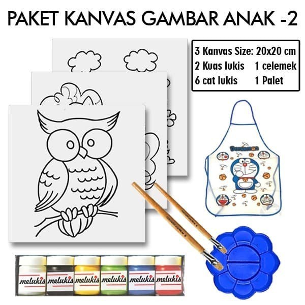 

Paket Gambar Lukis Anak 2 Lengkap Kanvas Kuas Palet Celemek Cat -Anza Wahda