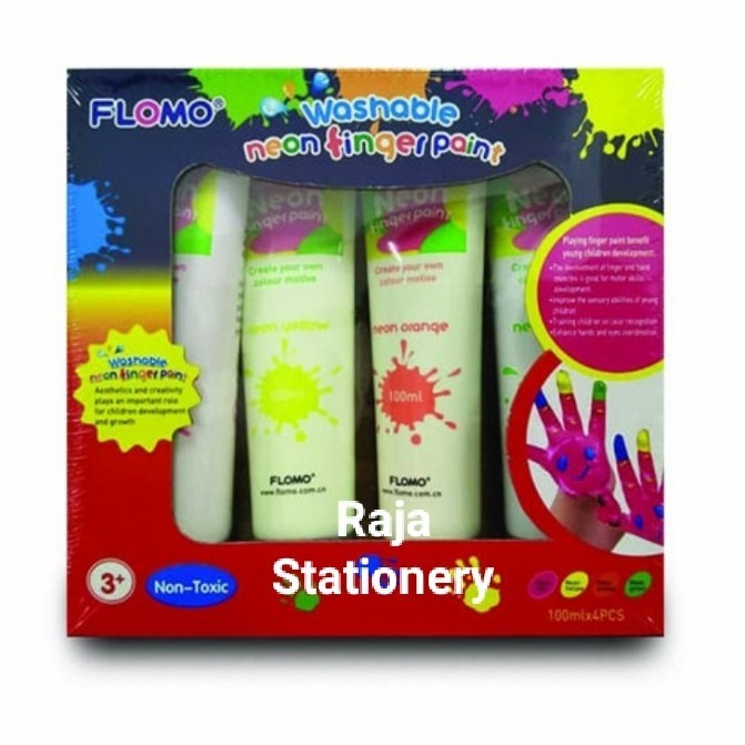 

Flomo Washable Neon Finger Paint Set 4Pcs Non-Toxic Cat Tangan Aman -Anza Wahda