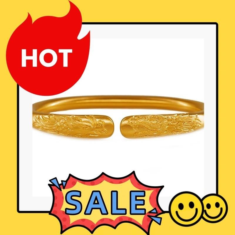 Desain Asli Naga Emas Aluvial Lompat dan Phoenix Perhiasan Gelang Wanita Berukir Gaya Kuno Kuningan 