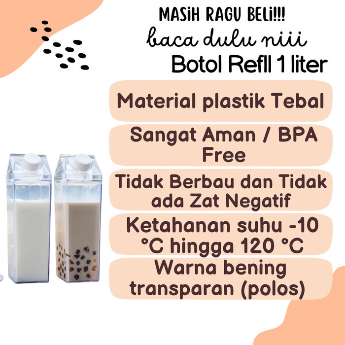 Botol Minum Kotak Bening Transparan Susu Refil 1 Liter Plastik Tebal