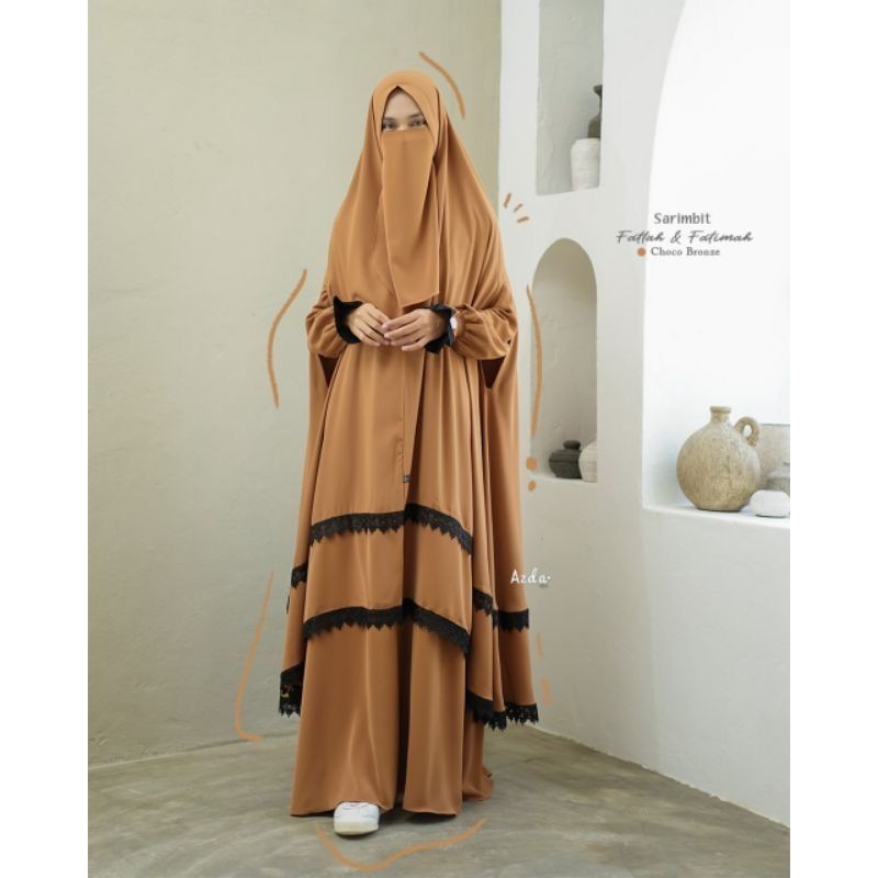 Set Setelan Gamis Sarimbit Fatimah Azda Khimar Jilbab Non Pet Bolong Roundhand Jumbo Cadar Wanita Mu