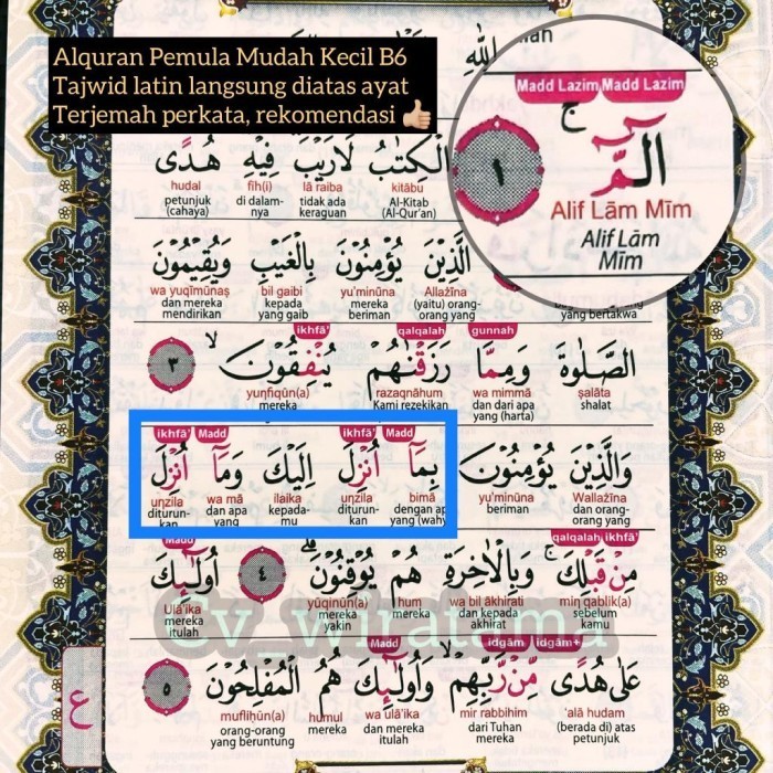 Al Quran Mushaf Kecil B6 Terjemah Tajwid Latin Per Kata Cocok Pemula