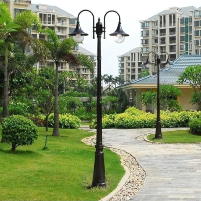 Lampu Tiang Taman Outdoor Lampu Hias Cabang 2 Tinggi 3 Meter Tokofrinda